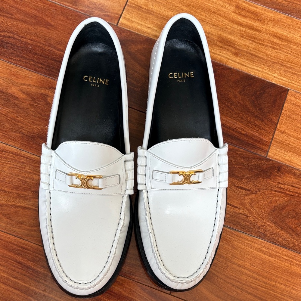 Celine White Leather Loafers women’s